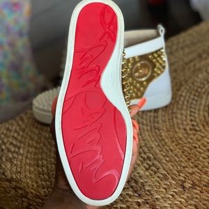 christian louboutin men red bottom gold and white